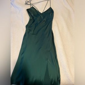 HELLO MOLLY Green Silk Midi Dress with lace-up back detailing